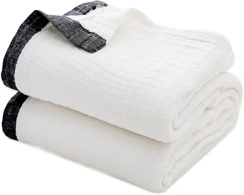 Vista 12 de SE SOFTEXLY Manta de muselina de algodón para adultos, transpirable de 4 capas con textura de lino teñido, manta de gasa para cama, sofá, sofá