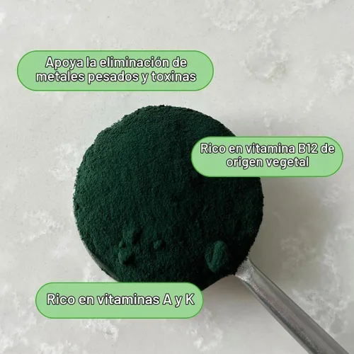 Vista 4 de Superalimento orgánico en polvo de espirulina y clorella, vegano, sin OMG