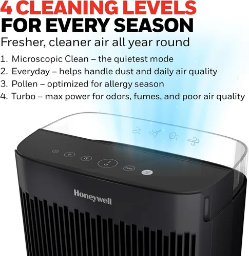 Vista 5 de Honeywell Allergen Plus - Purificador de aire HEPA para el hogar, habitaciones grandes de hasta 900 pies cuadrados, filtro HEPA que reduce el polvo