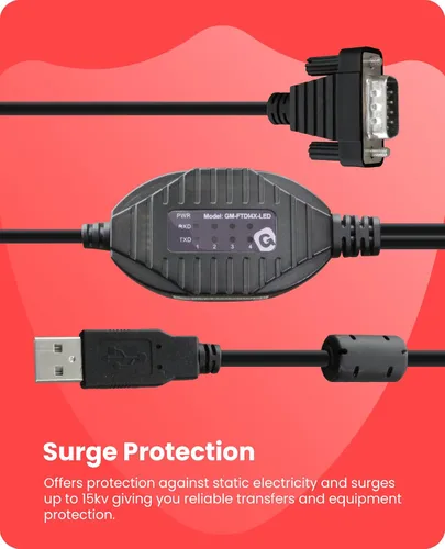 Vista 5 de Gearmo Adaptador RS-232 de 4 puertos a USB con indicadores LED, 5 pies de longitud, chipset FTDI, protección ESD, compatible con Windows/macOS/Linux