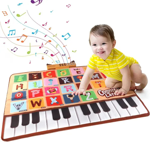 Vista 8 de Juguetes para bebés para niños de 1 año, niño niña, 2 en 1 alfombra musical de piano y tambor para niños pequeños de 1 a 3, alfombra de aprendizaje