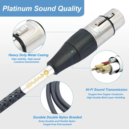 Vista 3 de Devianl XLR y Splitter - Cable divisor XLR y 2 hembra a 1 macho, equilibrado de doble hembra a macho, adaptador de cable de micrófono combinador, 2