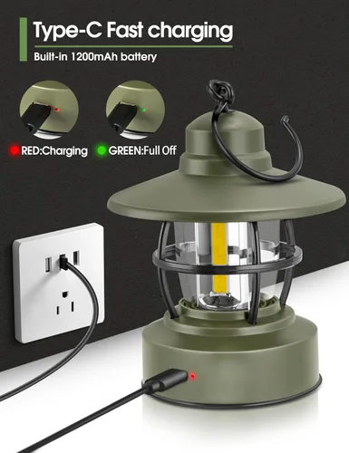 Vista 3 de Linterna de campamento recargable con pilas 【Paquete de 2】, equipo de campamento imprescindible, accesorios de campamento, luz retro