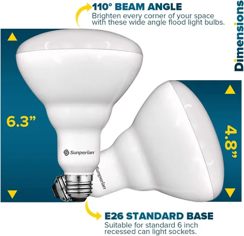 Vista 4 de SUNPERIAN BR40 Bombillas LED, 13 W = 85 W, 4000 K blanco frío, 1400 lúmenes, bombillas de inundación regulables para latas empotradas, clasificación