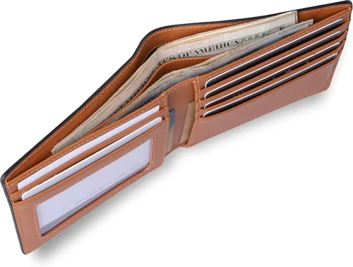 Vista 4 de LETHNIC Cartera plegable de cuero para hombre - Acogedora, Marrón, Classic