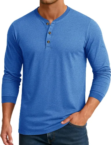 Vista 20 de Cotrasen Camisas Henley de Manga Larga para Hombre Camisetas de Algodón con 3 Botones Tops Casuales Básicos de Moda