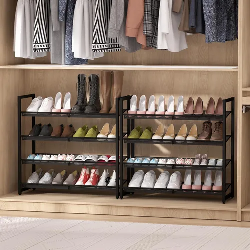 Vista 6 de Zapatero de metal para armario, entrada, organizador de zapatos de 4 niveles, estantes planos o angulares ajustables, capacidad para hasta 20 pares