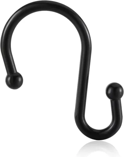 Vista 2 de Ganchos decorativos negros para cortina de ducha, alambre de metal de 0.197 pulgadas, 12 ganchos en S, para baño, ropa, toallas, utensilios