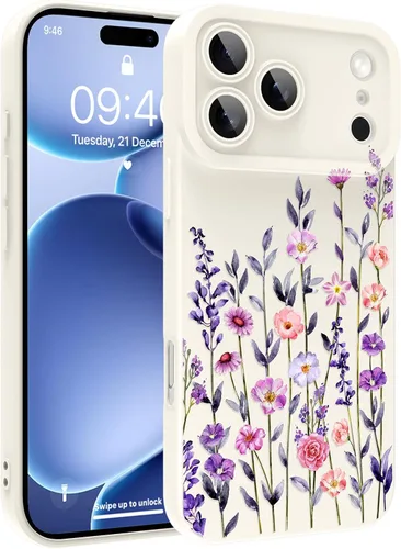 Vista 50 de Magnético para iPhone 13 con protector de pantalla [Compatible con MagSafe] Diseño de patrón floral de flores bonitas, funda delgada a prueba