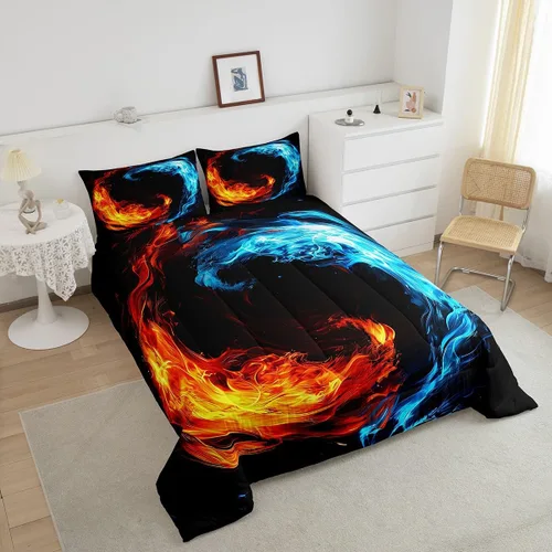 Vista 3 de Erosebridal Yin Yang - Juego de edredón para niños y adolescentes, edredón de plumón de hielo y fuego, tamaño individual, juego de ropa de cama