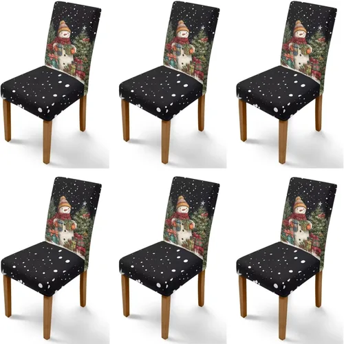 Vista 50 de Rnyleeg Fundas navideñas para sillas de comedor, fundas de asiento de comedor con estampado de campanas brillantes, juego de 1 funda suave y lavable
