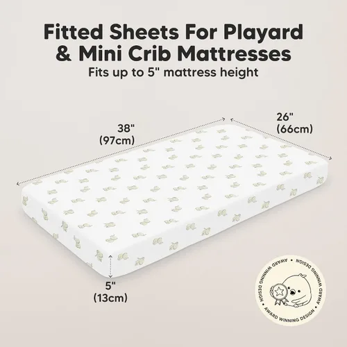 Vista 3 de 2 paquetes de sábanas ajustadas para mini cuna - 38x26 Sábanas Pack N Play para colchón Pack and Play, algodón orgánico, ropa de cama transpirable