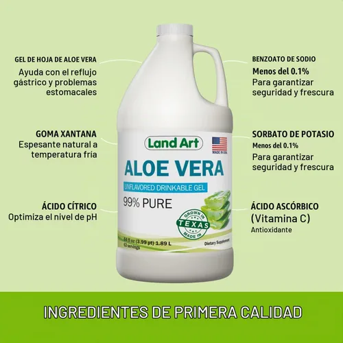 Vista 2 de Land Art Pure Aloe Vera Gel Bebible Sin Sabor 64 fl oz + Clorofila Líquida Sabor Menta 16 fl oz