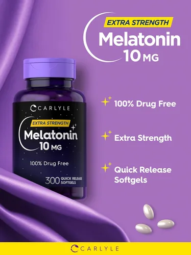 Vista 4 de Carlyle Melatonina 10 mg 300 cápsulas blandas Apoyo de fuerza extra para adultos Suplemento sin OMG, sin gluten