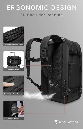 Vista 4 de BlackVoyage Vortex Vacuum Seal Travel Backpack 60L Expandable Air Compression System Water Resistant TSA Lock Carry-On