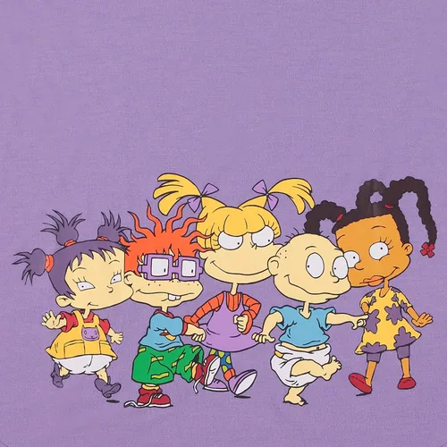 Vista 5 de Nickelodeon Camisa de moda para mujer de los años 90, Rugrats, Angelica and Chuckie - Camiseta de manga corta con dobladillo curvado delantero
