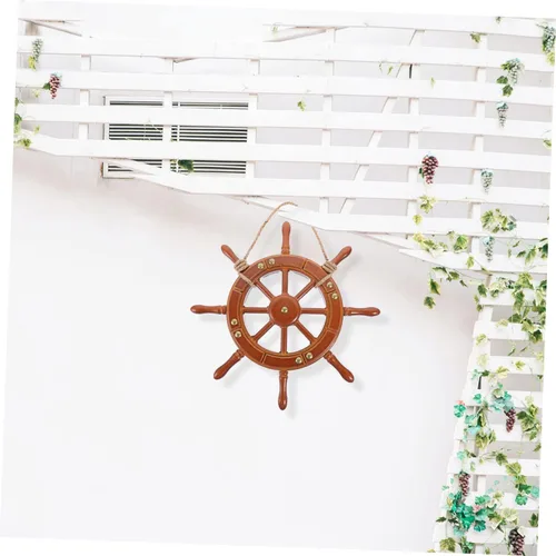 Vista 6 de Didiseaon Elegante decoración náutica de pared colgante de timón de madera adorno decorativo para el hogar