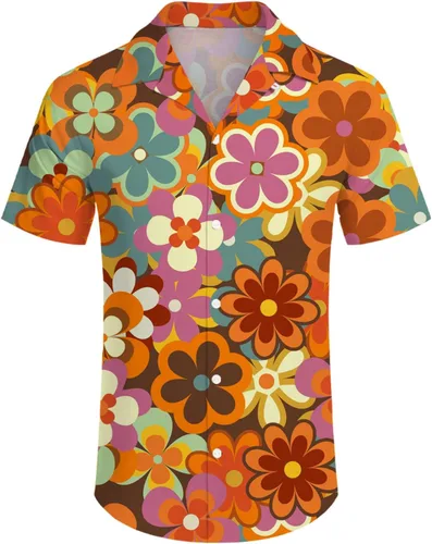 Vista 3 de Conjunto de camisa y pantalones cortos de los años 80 para hombre, traje de los años 80 y 90, trajes de camisa de los años 90 con sombreros