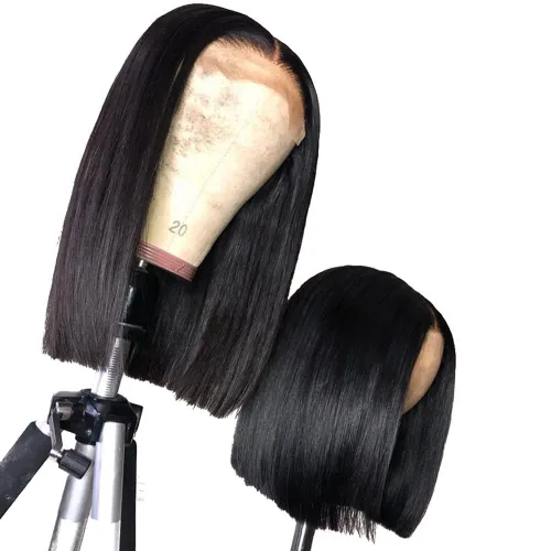 Vista 7 de Pelucas de cabello humano lacio marrón rojizo de 8 pulgadas, #33 13x4 HD, transparente, color marrón rojizo, peluca frontal de encaje frontal