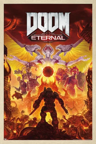 Vista 12 de Trends International Doom Eternal Maykr - Póster de pared, 22.4 pulgadas de largo x 14.7 pulgadas, versión enmarcada en madera de granero