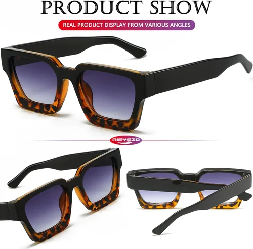 Vista 57 de AIEYEZO Gafas de sol cuadradas para mujeres y hombres, gafas de sol cuadradas con montura gruesa, estilo de diseñador simple