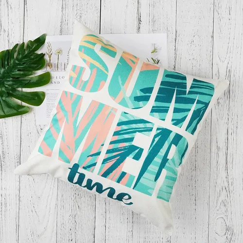 Vista 6 de ONWAY Juego de 4 fundas de almohada decorativas con temática de playa de 16 x 16 pulgadas con diseño de Hello Summer para decoración de fiesta