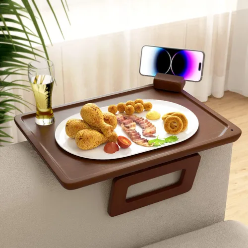Vista 13 de Smatdecis Bandeja de brazo para sofá, mesa de clip para brazos, mesa de bandeja para reposabrazos adecuada para bebidas caseras, comida rápida, Negro
