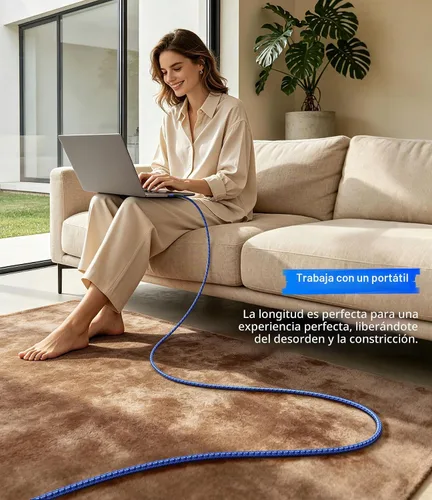 Vista 6 de Cable USB C a USB C (6 pies, paquete de 2 unidades) Cable de carga rápida de 240 W tipo C Azul