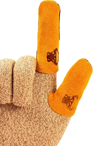 Vista 2 de G & F Products 8128M Protector de dedos de cuero de vaca, protección para dedos, mediano, color marrón claro, 10 piezas