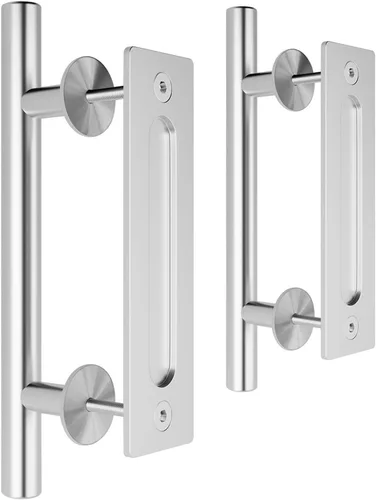 Vista 9 de SMARTSTANDARD 2 manijas de puerta de granero de 12 pulgadas, diseño rústico Negro