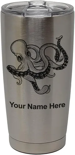 Vista 9 de LaserGram Vaso aislado al vacío de 20 onzas, Kraken, grabado personalizado incluido (negro)