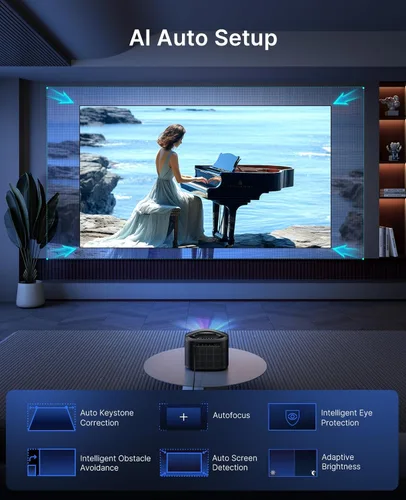 Vista 7 de NexiGo TriVision Ultra, proyector portátil 4K Tri-LED láser, 2600 lúmenes, contraste dinámico 100,000:1, sin moteado láser, sin fatiga ocular, Dolby