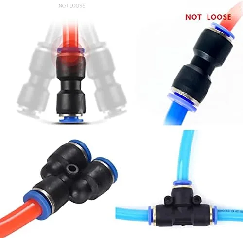 Vista 4 de Empuje para conectar accesorios, 10 piezas de conector rápido de línea de aire, kit de accesorios neumáticos de plástico de liberación rápida