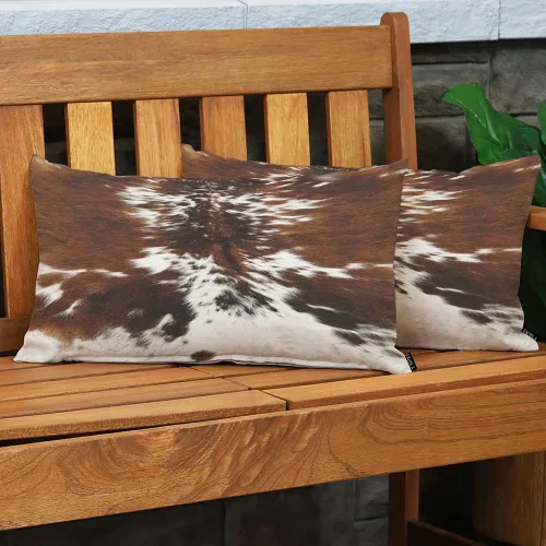 Vista 3 de EKOBLA Funda de almohada decorativa lumbar de algodón con estampado de piel de vaca marrón tricolor, funda de almohada cuadrada de piel de animal