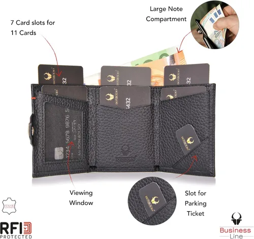 Vista 5 de DONBOLSO Wallet NextGen I - Cartera delgada moderna sin bolsillo para monedas, hasta 11 tarjetas, Napa granulada negra, Classic