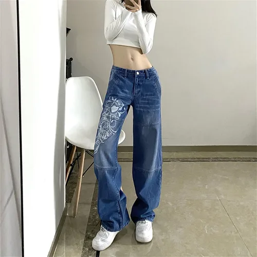 Vista 3 de Zempertoopa Pantalones de mezclilla holgados Y2K para mujer, pierna ancha, rectos, grunge, cintura alta, casual, holgados, pantalones de carga