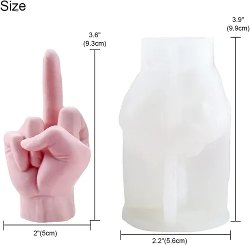 Vista 2 de Molde de silicona en forma de mano 3D para hacer velas, molde de vela de gestos, molde de fundición de resina en forma de dedo medio para hacer