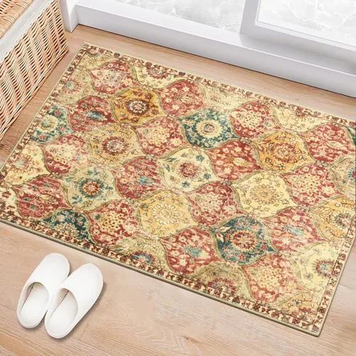 Vista 36 de Lahome - Alfombra marroquí antideslizante y lavable, pequeña alfombra oriental para dormitorio, cocina, entrada, baño, entrada, 61 x 91 cm, crema