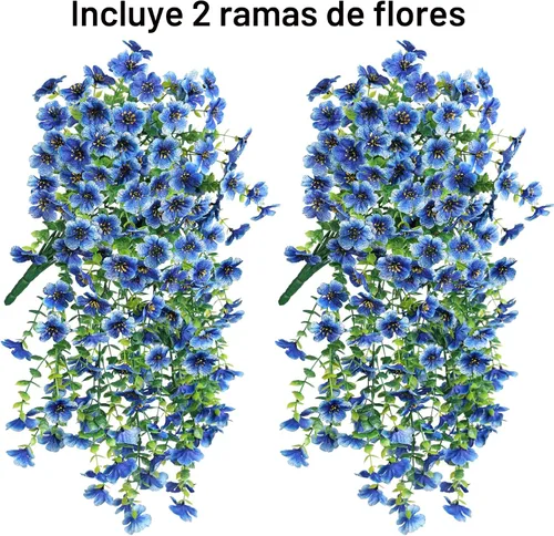 Vista 2 de Flores artificiales colgantes de imitación para decoración exterior de otoño, 2 piezas de violetas de seda falsas con eucalipto, resistentes a