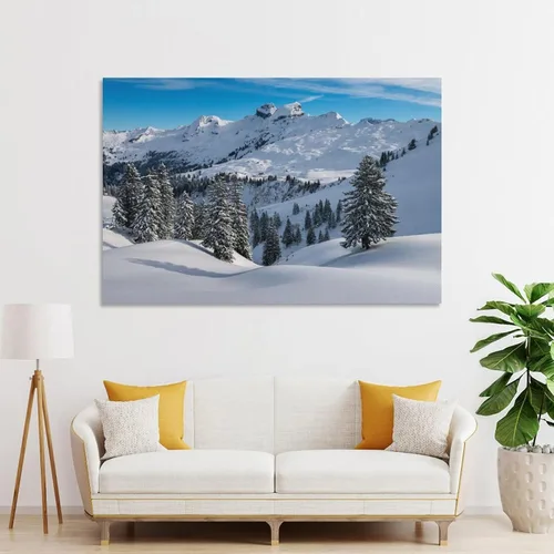 Vista 4 de Árbol, montaña, invierno, bosque, nieve, entorno natural, paisaje, pintura, decoración nórdica, sala de estar, decoración del hogar, 24 x 36