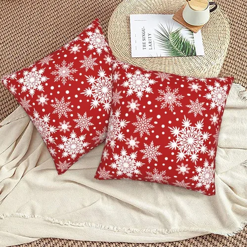 Vista 5 de Fiokroo Juego de 2 fundas de almohada de copos de nieve de Navidad, fundas de almohada cuadradas para sofá, dormitorio, sala de estar, automóvil, 18