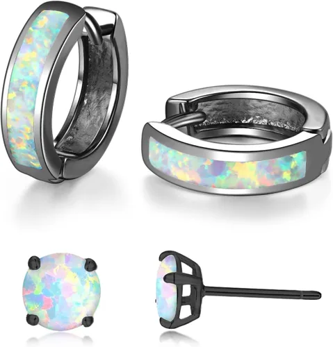Vista 9 de CiNily Aretes Huggie de ópalo con bisagras, chapados en oro, hipoalergénicos, pequeños aretes de aro para mujeres, adolescentes, niñas, hombres
