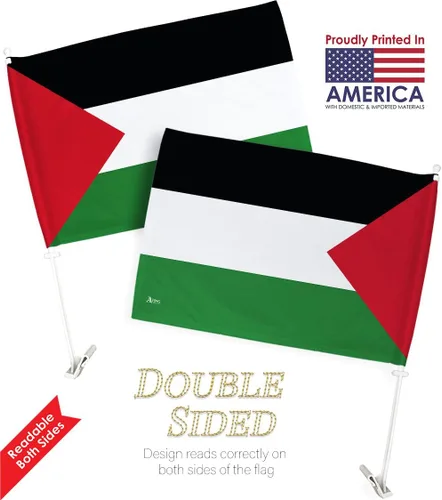 Vista 4 de Bandera de Palestina para ventana de coche, paquete de 2 unidades, bandera de Palestina para Carros, regalos pequeños, soporte para decoración