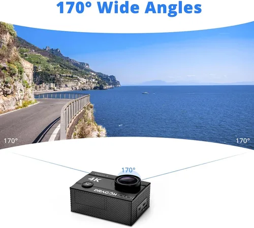 Vista 7 de Dragon Touch Action Camera Vision 3 4K 20MP Cámara impermeable subacuática con control remoto 170° gran angular WiFi Cámara deportiva con kit