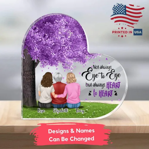 Vista 2 de GOSSBY Placa personalizada transparente (madre y 2 hijas) No siempre a la vista, pero siempre de corazón a corazón, placa personalizada con texto