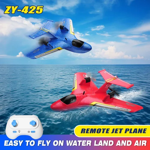 Vista 3 de Avión de agua a control remoto, avión RC para agua, tierra y aire, avión de control remoto, juguetes de combate volador, estabilizador de giroscopio