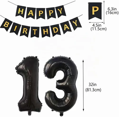 Vista 3 de Decoraciones oficiales de cumpleaños número 13 para adolescentes, globos de papel de aluminio con estrella del número 13, globos de confeti