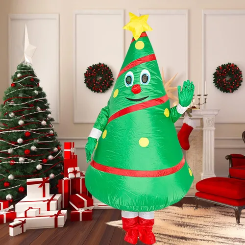 Vista 4 de Disfraz inflable de Papá Noel, divertido árbol de Navidad, disfraz de cosplay, fiesta de Navidad para adultos y niños