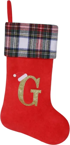 Vista 15 de Calcetines de Navidad personalizados con monograma inicial, adornos colgantes, medias clásicas de cuadros negros de 19 pulgadas, decoraciones