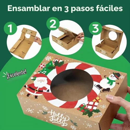 Vista 5 de Cajas de galletas navideñas para regalar, 12 latas de galletas navideñas de papel kraft con tapas, cajas resistentes de Navidad, latas de Navidad